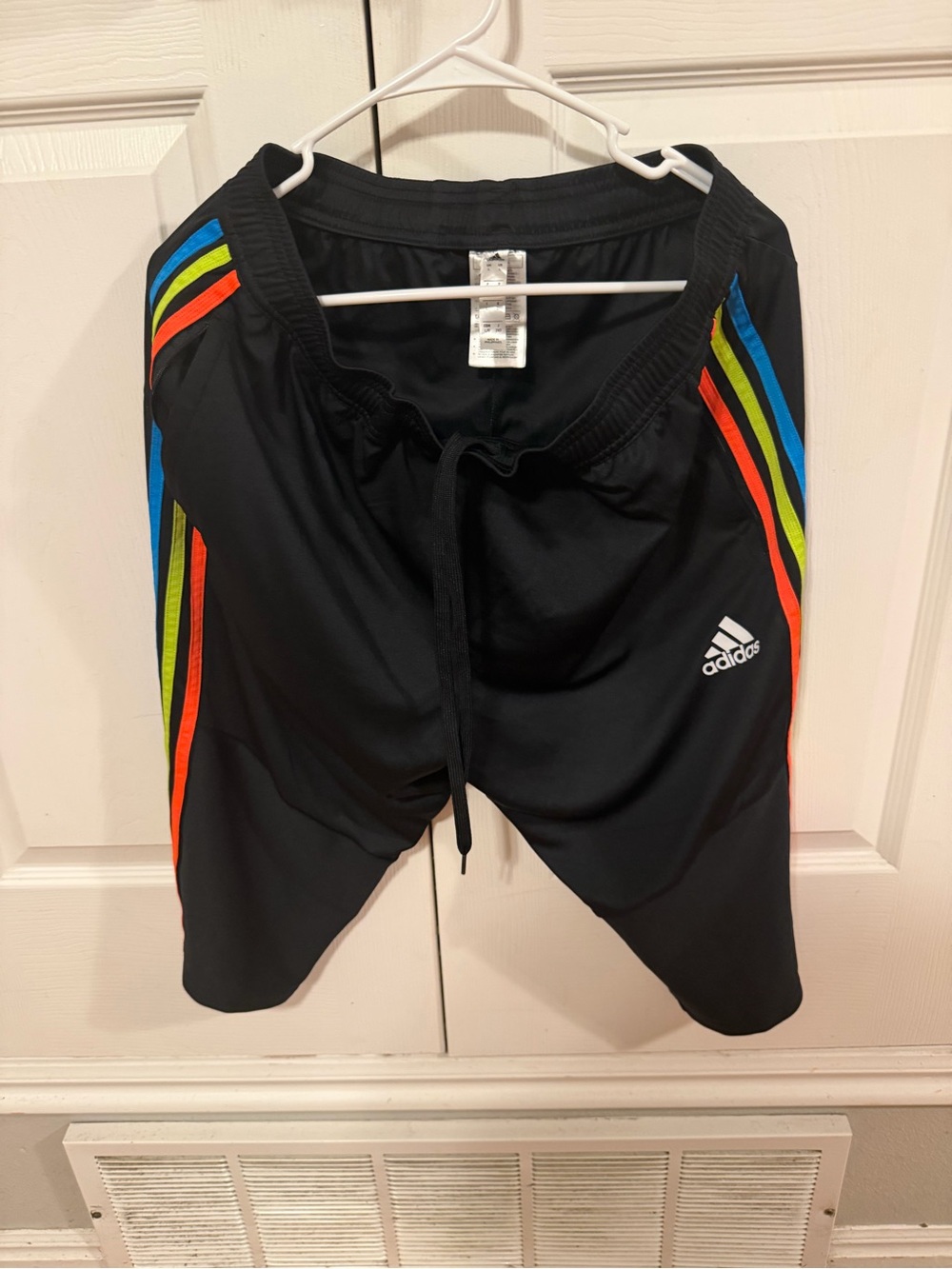 Adidas Men’s Black Athletic Shorts with Multicolor Stripe Accents